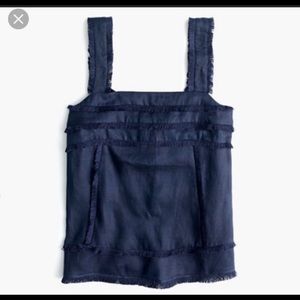 J. Crew Navy Blue Fringe Linen Tank Top